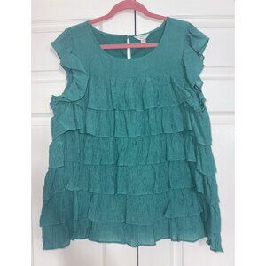 NWT Crown & Ivy Top Emerald, Sleeveless, Tiered, Ruffle (Size XXL)